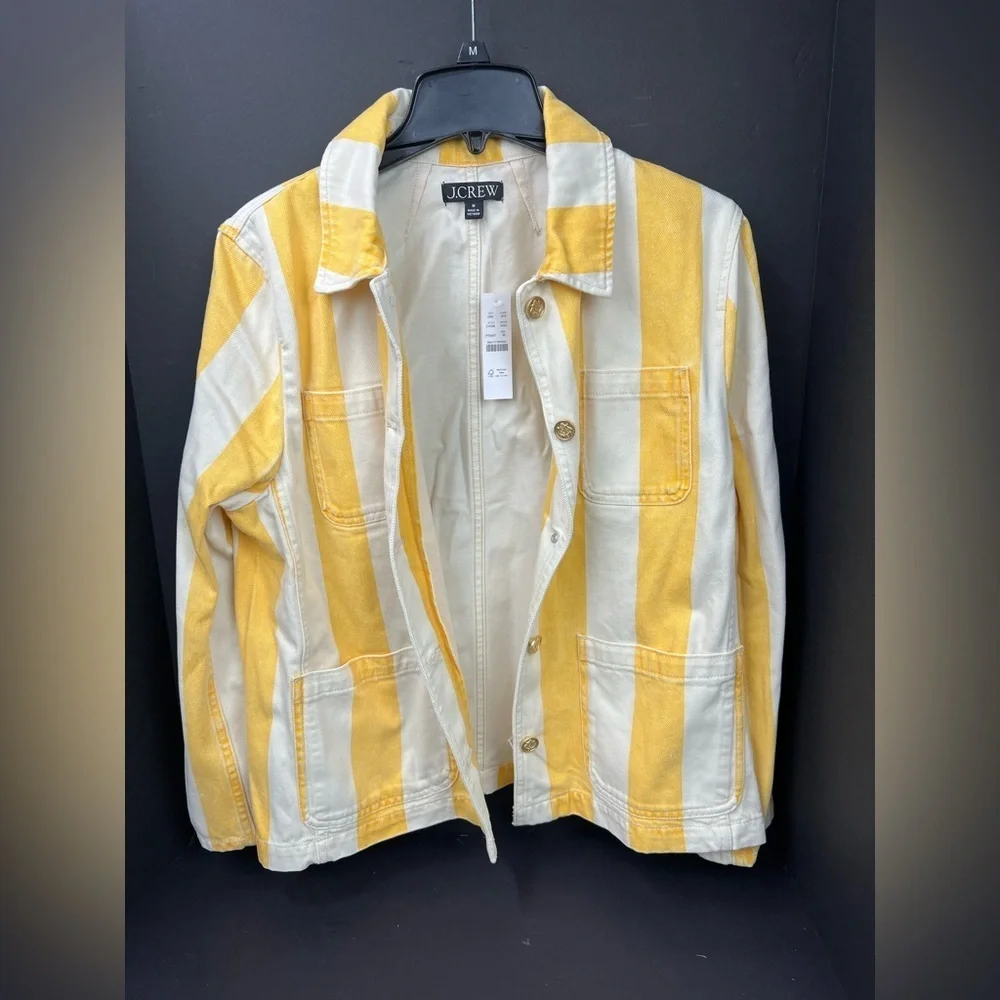 J. Crew Denim chore jacket in stripe Yellow  White Striped, trendy and sold out - Picture 6 of 8